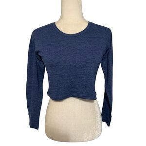 katie j nyc girls solid heather navy blue crop long sleeve top t shirt medium